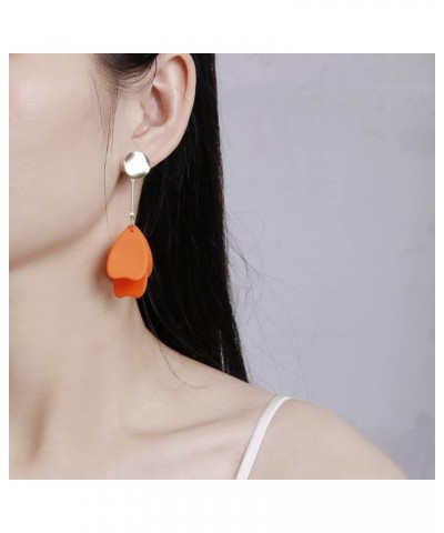 Acrylic Petal Earrings for Women, Long Rose Petal Dangle Earrings Boho Flower Statement Earrings Floral Jewelry Gift Orange B...