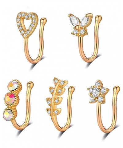 5 Pcs Women Fake Nose Rings Multiple Styles Cubic Zirconia Non Piercing Nose Cuff $7.94 Body Jewelry