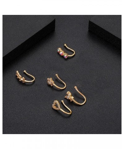 5 Pcs Women Fake Nose Rings Multiple Styles Cubic Zirconia Non Piercing Nose Cuff $7.94 Body Jewelry