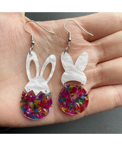 Glitter Rabbit Egg Earrings Bunny Acrylic Dangle Earrings Happy Easter Jewelry Gifts for Women and Girls One size Pink $5.22 ...