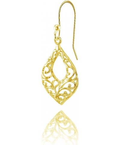 925 Sterling Silver Open Teardrop Leaf Shape Filigree Dangle Drop Hook Earrings for Women and Teen Girls, Silver, Yellow & Ro...