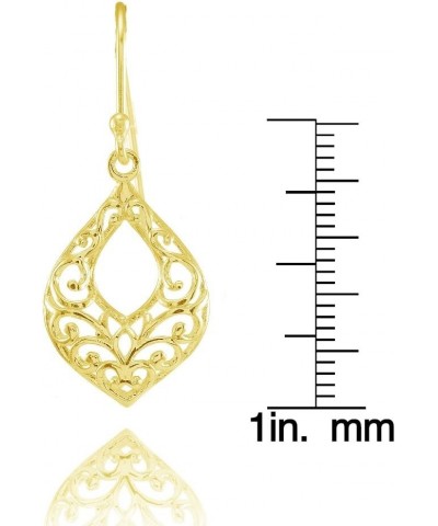 925 Sterling Silver Open Teardrop Leaf Shape Filigree Dangle Drop Hook Earrings for Women and Teen Girls, Silver, Yellow & Ro...