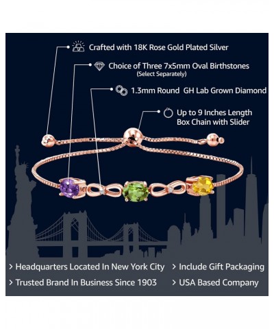 Build Your Own Personalized 3 Birthstones Lab Grown Diamond in 18K Rose Gold Plated Silver Women's Tennis Infinity Bracelet $...