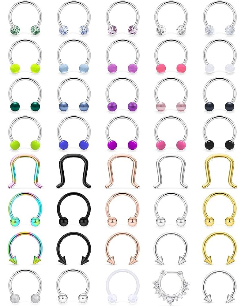 40Pcs 16G Surgical Steel Nose Septum Rings Piercing Jewelry Horseshoe Helix Tragus Cartilage Earring Hoop Eyebrow Lip Hoop Re...