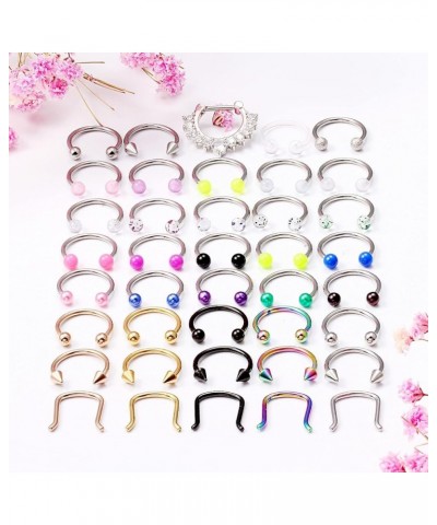 40Pcs 16G Surgical Steel Nose Septum Rings Piercing Jewelry Horseshoe Helix Tragus Cartilage Earring Hoop Eyebrow Lip Hoop Re...