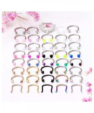 40Pcs 16G Surgical Steel Nose Septum Rings Piercing Jewelry Horseshoe Helix Tragus Cartilage Earring Hoop Eyebrow Lip Hoop Re...