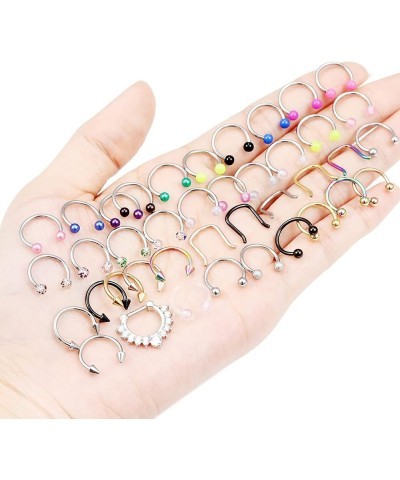 40Pcs 16G Surgical Steel Nose Septum Rings Piercing Jewelry Horseshoe Helix Tragus Cartilage Earring Hoop Eyebrow Lip Hoop Re...