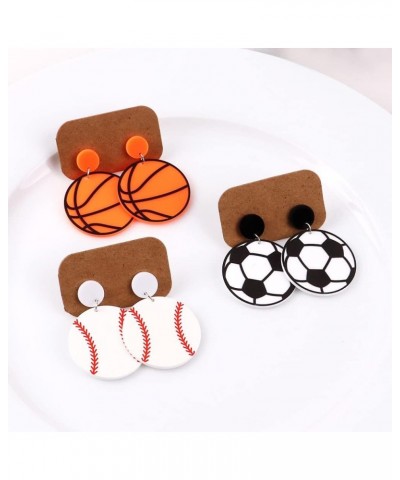 Cute Sports Rugby Baseball Earrings Baseball Acrylic Basketball Soccer Football Dangle Statement Earrings for Women Girls Spo...