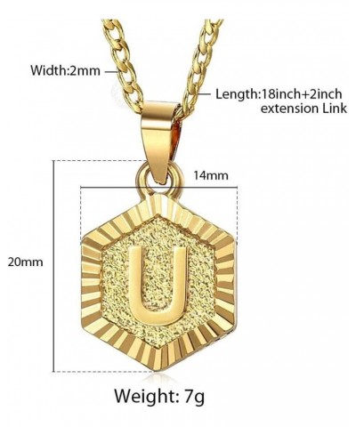 Hexagon Initial Letter A to Z Alphabet Pendant Necklace for Women Girls Gold Plated Stainless Steel Curb Cuban Link Chain Nec...