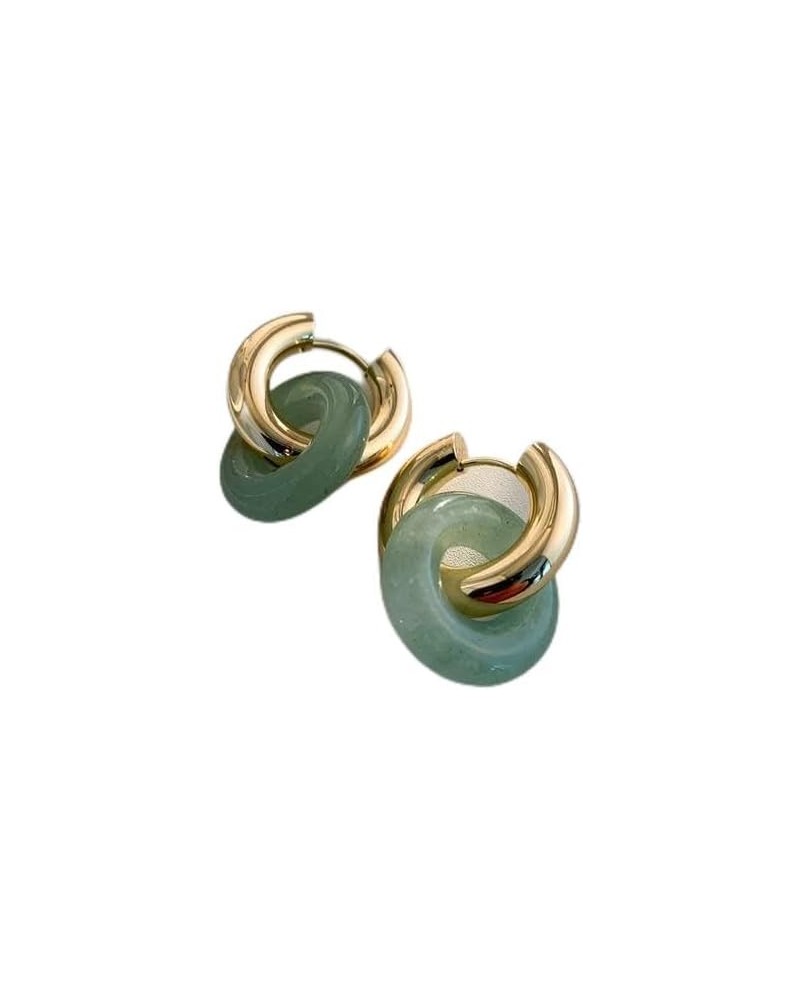 Chic Thick Gold Plated Hoop Earrings with Natural Stone Donuts Hoops for Women Multicolor Stone Circle Huggies Color4 $8.02 E...