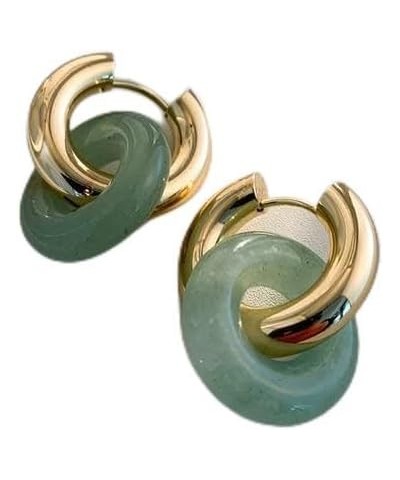 Chic Thick Gold Plated Hoop Earrings with Natural Stone Donuts Hoops for Women Multicolor Stone Circle Huggies Color4 $8.02 E...