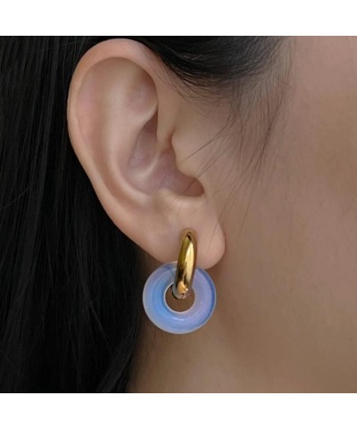 Chic Thick Gold Plated Hoop Earrings with Natural Stone Donuts Hoops for Women Multicolor Stone Circle Huggies Color4 $8.02 E...