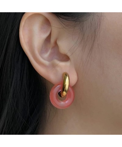 Chic Thick Gold Plated Hoop Earrings with Natural Stone Donuts Hoops for Women Multicolor Stone Circle Huggies Color4 $8.02 E...