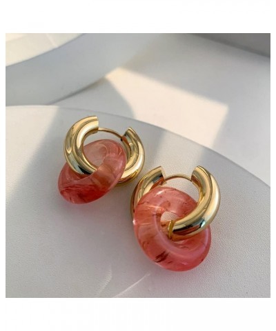 Chic Thick Gold Plated Hoop Earrings with Natural Stone Donuts Hoops for Women Multicolor Stone Circle Huggies Color4 $8.02 E...