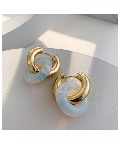 Chic Thick Gold Plated Hoop Earrings with Natural Stone Donuts Hoops for Women Multicolor Stone Circle Huggies Color4 $8.02 E...