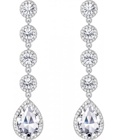 Women's Elegant Wedding Bridal Crystal Beaded Teardrop Chandelier Dangle Earrings 01-Clear Silver-Tone $9.68 Earrings