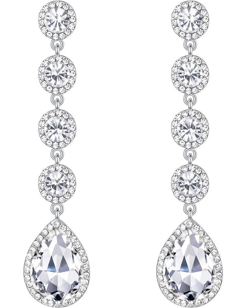 Women's Elegant Wedding Bridal Crystal Beaded Teardrop Chandelier Dangle Earrings 01-Clear Silver-Tone $9.68 Earrings