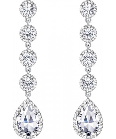 Women's Elegant Wedding Bridal Crystal Beaded Teardrop Chandelier Dangle Earrings 01-Clear Silver-Tone $9.68 Earrings