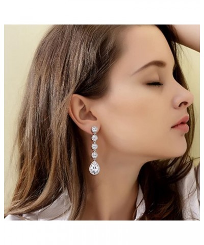 Women's Elegant Wedding Bridal Crystal Beaded Teardrop Chandelier Dangle Earrings 01-Clear Silver-Tone $9.68 Earrings