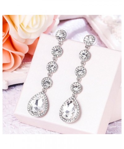 Women's Elegant Wedding Bridal Crystal Beaded Teardrop Chandelier Dangle Earrings 01-Clear Silver-Tone $9.68 Earrings