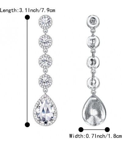 Women's Elegant Wedding Bridal Crystal Beaded Teardrop Chandelier Dangle Earrings 01-Clear Silver-Tone $9.68 Earrings