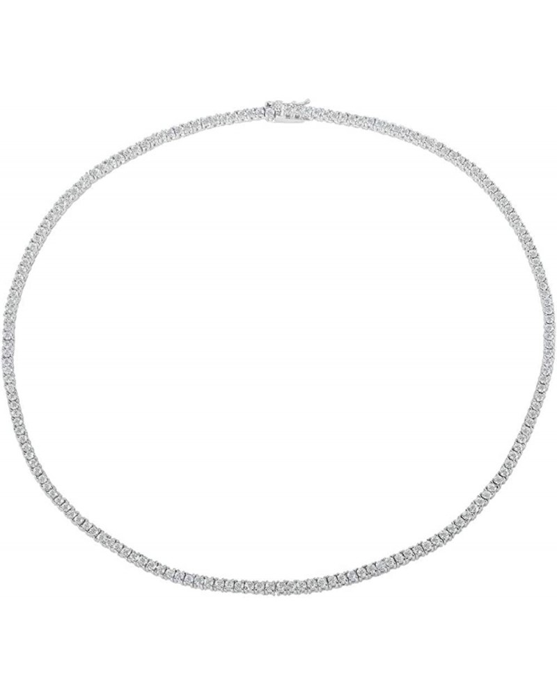 Unisex Micro Skinny Magnificent 2mm Silver Finish One Row Tennis Necklace Cubic Zirconia Choker Necklace 14-22" Bracelet 6.5-...