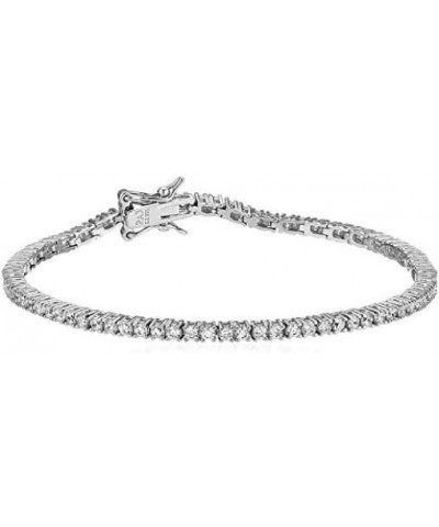 Unisex Micro Skinny Magnificent 2mm Silver Finish One Row Tennis Necklace Cubic Zirconia Choker Necklace 14-22" Bracelet 6.5-...