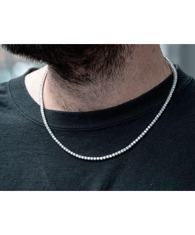 Unisex Micro Skinny Magnificent 2mm Silver Finish One Row Tennis Necklace Cubic Zirconia Choker Necklace 14-22" Bracelet 6.5-...