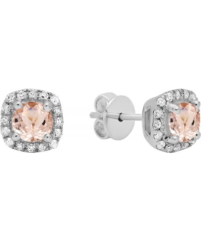 3.50mm Center Round Morganite & White Diamond Halo Style Stud Earrings for Women in 10K Solid Gold Push Back Solid White Gold...