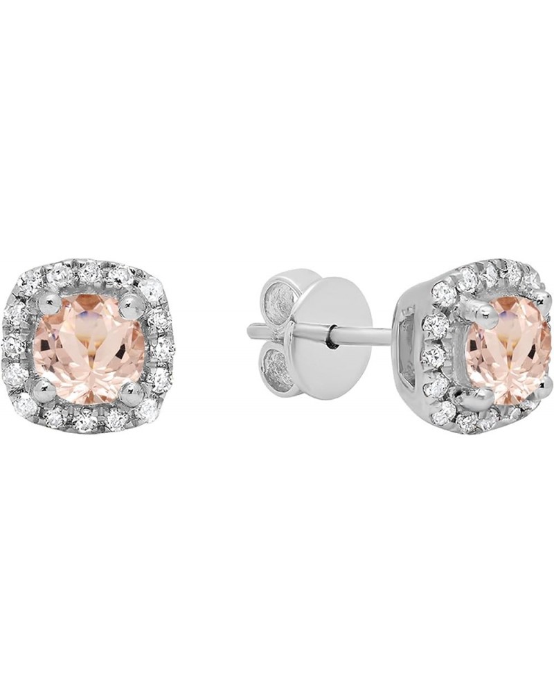 3.50mm Center Round Morganite & White Diamond Halo Style Stud Earrings for Women in 10K Solid Gold Push Back Solid White Gold...