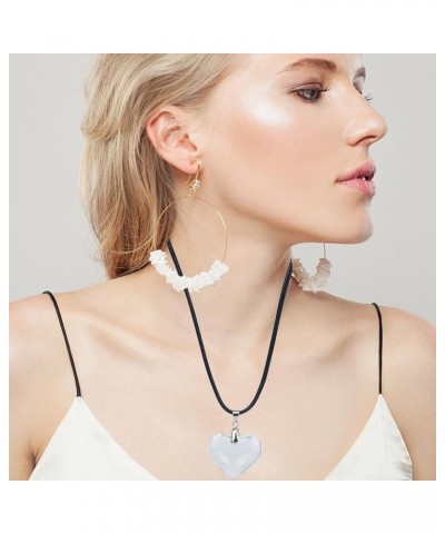 2 Piece Chunky Puffy Glass Heart Pendant Choker Necklace, Adjustable Faux Leather Rope Chain Collar Grunge Jewelry for Women ...