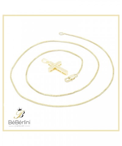 BEBERLINI Cross Charm Pendant 14K Gold Filled Rope Box Curb Chain Necklace Set Lobster Clasp Fashion Cubic Zirconia Jewelry G...