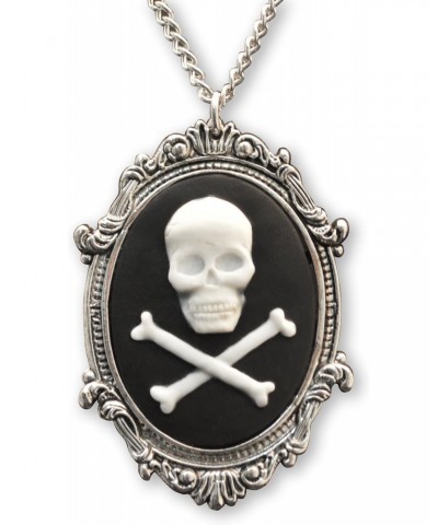 Skull and Crossbones Cameo in Silver Finish Frame Pendant Necklace $8.95 Necklaces