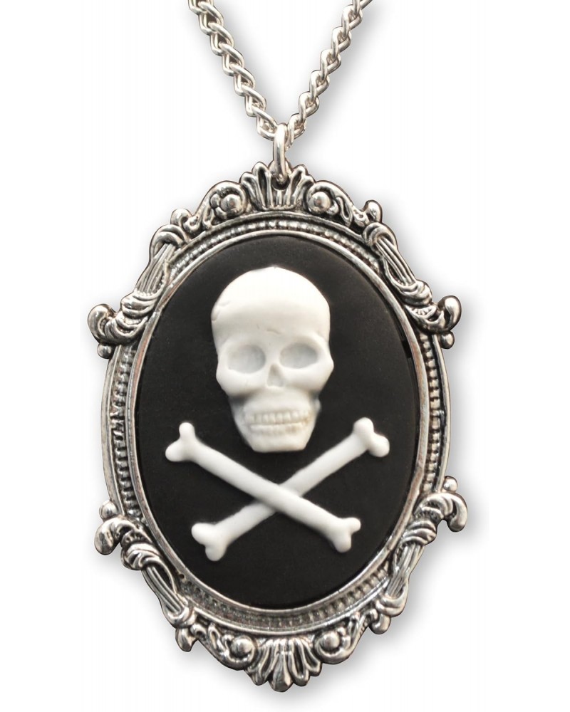 Skull and Crossbones Cameo in Silver Finish Frame Pendant Necklace $8.95 Necklaces