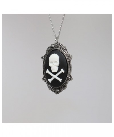 Skull and Crossbones Cameo in Silver Finish Frame Pendant Necklace $8.95 Necklaces