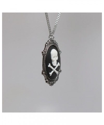 Skull and Crossbones Cameo in Silver Finish Frame Pendant Necklace $8.95 Necklaces