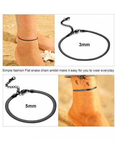 Stainless Steel Anklet for Women, 3/4.2/5/6mm Wide Black/18K Gold Plated Flat Herringbone/Paperclip/Flat Marina Link Anklet S...