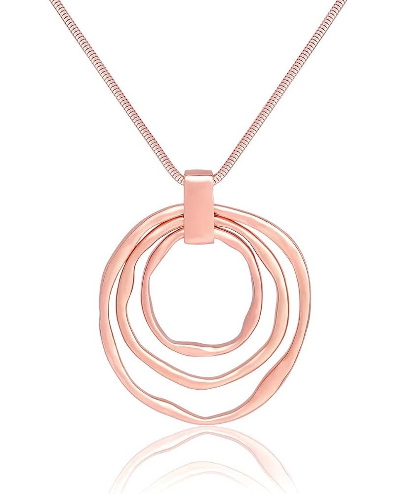 Long Sweater Chain Double Circle Pendant Necklace Bold Snake Chain Women Statement Necklace F Rose Gold Triple $9.89 Necklaces