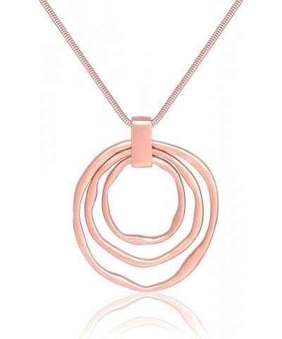 Long Sweater Chain Double Circle Pendant Necklace Bold Snake Chain Women Statement Necklace F Rose Gold Triple $9.89 Necklaces