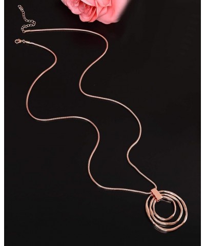 Long Sweater Chain Double Circle Pendant Necklace Bold Snake Chain Women Statement Necklace F Rose Gold Triple $9.89 Necklaces