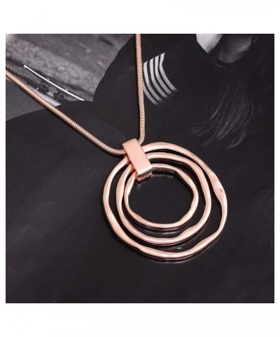 Long Sweater Chain Double Circle Pendant Necklace Bold Snake Chain Women Statement Necklace F Rose Gold Triple $9.89 Necklaces