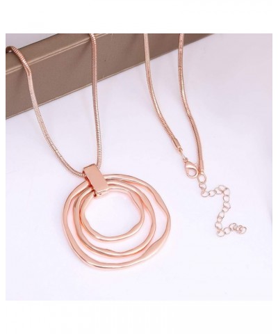 Long Sweater Chain Double Circle Pendant Necklace Bold Snake Chain Women Statement Necklace F Rose Gold Triple $9.89 Necklaces