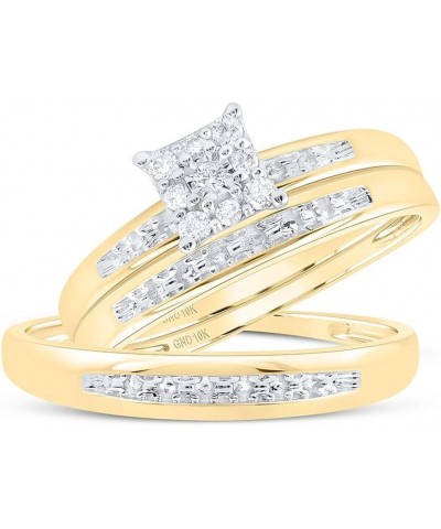 10K Yellow Gold 1/10Ctw Diamond Fashion His and Hers Engagement Wedding Bridal Band and Ring Trio Set Womens Size 7.5 Mens Si...