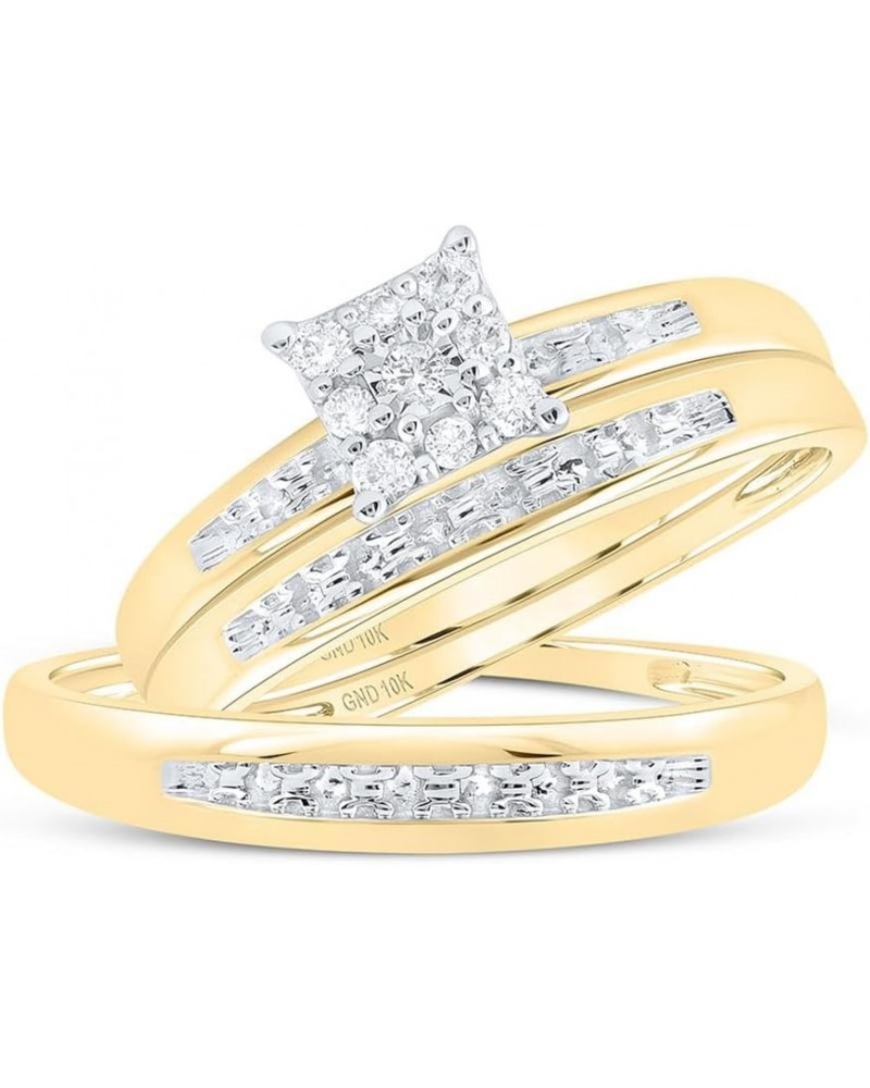 10K Yellow Gold 1/10Ctw Diamond Fashion His and Hers Engagement Wedding Bridal Band and Ring Trio Set Womens Size 7.5 Mens Si...