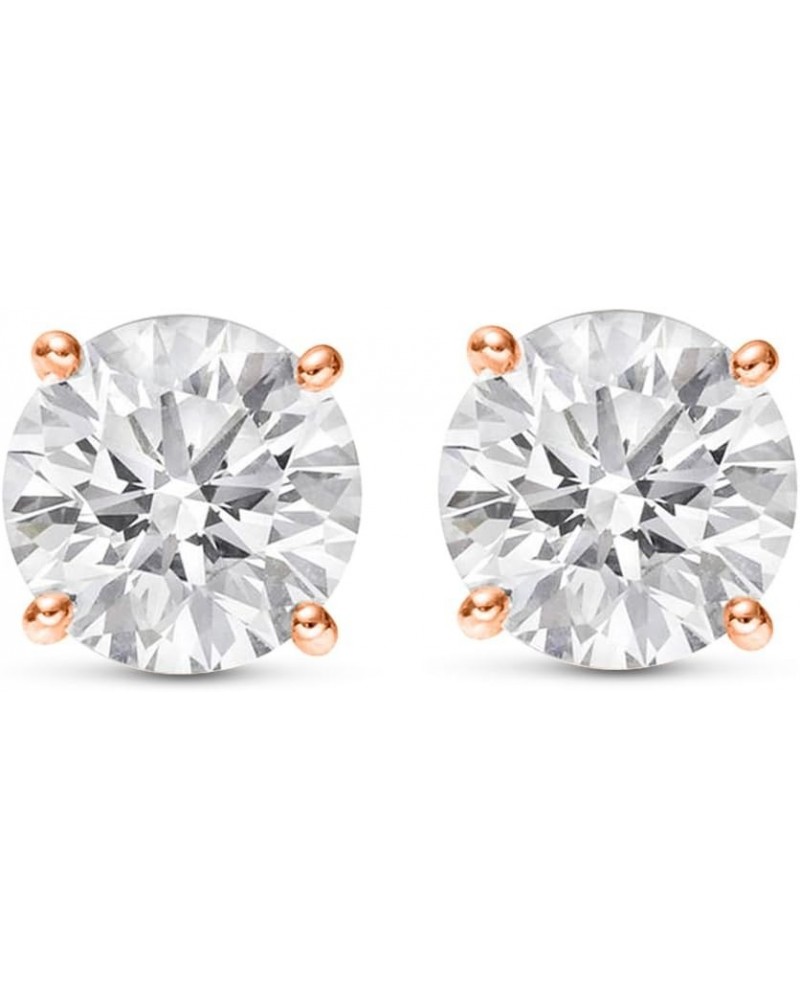 Natural Round Brilliant Solitaire Diamond Stud Earrings for Women 4 Prong Push Back (I-J Color I1 Clarity) 1.5 Carat 14K Rose...