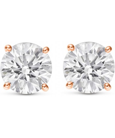 Natural Round Brilliant Solitaire Diamond Stud Earrings for Women 4 Prong Push Back (I-J Color I1 Clarity) 1.5 Carat 14K Rose...