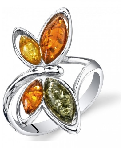 Genuine Baltic Amber Dragonfly Ring for Women 925 Sterling Silver, Rich Cognac, Olive Green, Honey Yellow Colors Sizes 5 to 9...