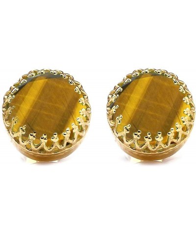 Choose Your Natural Gemstone Round Shape Stud Earrings 18K Gold Plated Fashion Jewelery Earrings for Womens And Girls Natural...