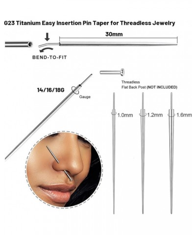 18/16/14G G23 Titanium Insertion Pin Taper for Nose Ear Navel Lip Threadless Piercings Jewelry Kit, 4Pcs Push in Body Piercin...