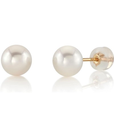 Round White Freshwater Real Pearl Earrings for Women - 14k Gold Stud Earrings | Hypoallergenic Earrings with Genuine Cultured...